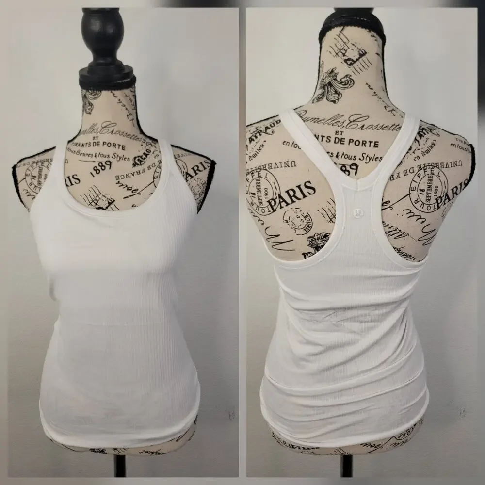 Lululemon SZ 6 Ebb To Street Tank Top Womens White Ribbed Racerback Fitted
